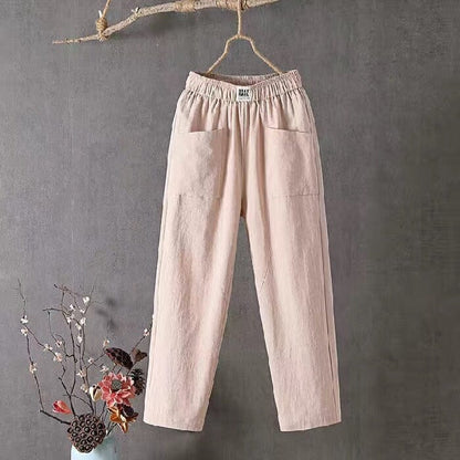 Wilda - Pantalon décontracté en coton et lin avec taille élastique
